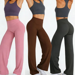 Sports Yoga High Waist Flared Leggings Women Gym Naked Feel Lift The Hips Wide Leg Pants Woman Pilates Running Sport Trousers