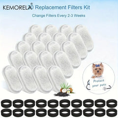 20PCS Cat Water Fountain Activated Carbon Dog Water Bowl Dispenser Replacement Filters with 20 Sponges for Home Pet Hydration