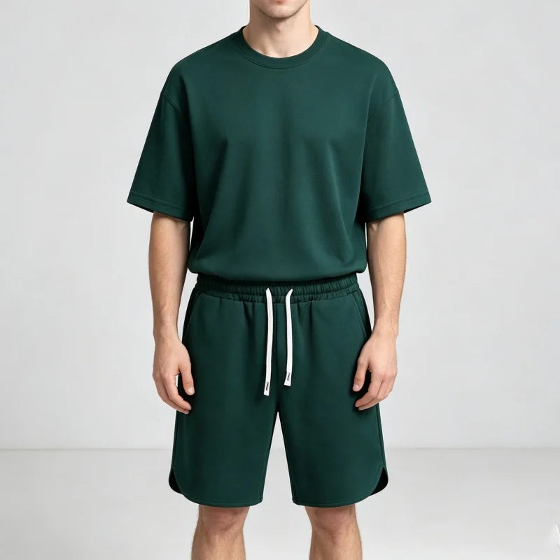 NEW Summer Men Suit Round Neck Short Sleeve T-shirt+shorts Two Piece Set Loose Outdoor sport Casual Suit men T-shirt Tracksuit