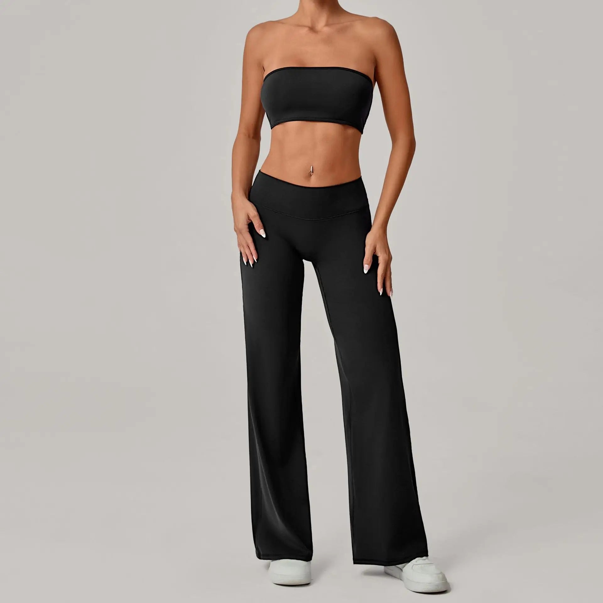 2PCS Yoga Set Women Yoga Pant Workout Tracksuit Sportswear Gym High Waist Straight Leg Bottoms Fitness Bta Sports Suit XP01