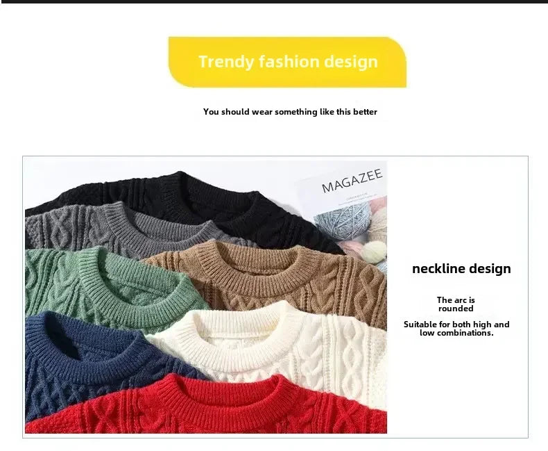 Trendy Knitted Sweater For Men Casual Round Neck Pullover Male Knitted Soft Fall Winter Fashion Long Sleeve Mens Kntwear Outwear