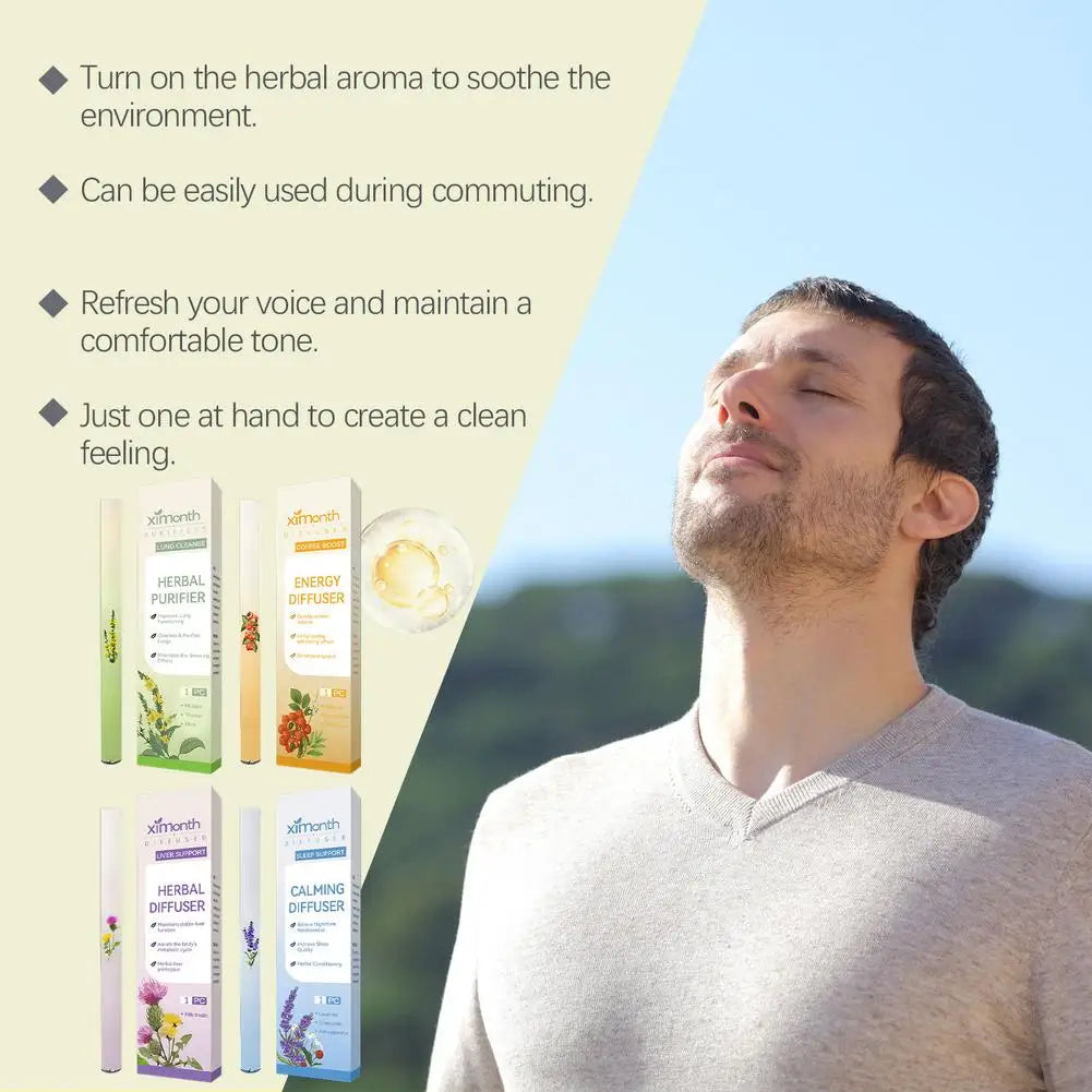 Herbal Diffuser with Mullein/Thyme/Mints Guarana/Green Tea Natural Energy Boost Clear Breathing Support for All Ages