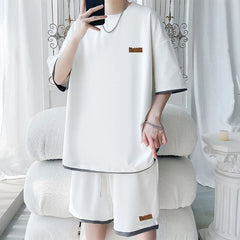 Men's Trendy 2-Piece Streetwear Co-ord Solid Color Short Sleeve T-Shirt And Drawstring Elastic Waist Shorts Set 5XL