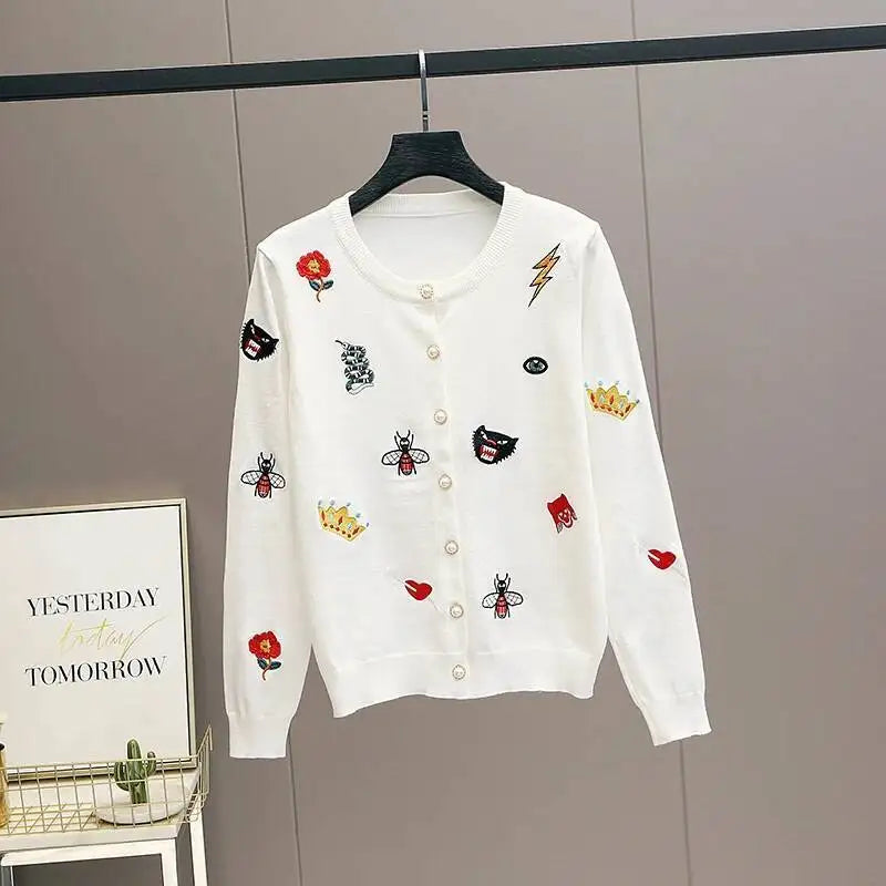 Embroidered Knit Cardigan Sweater