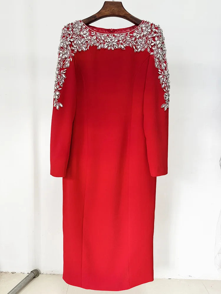 Elegant Beaded Straight Midi Dress