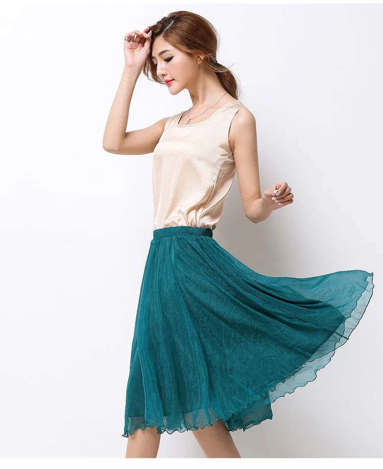 Silk Pleated High Waist Midi
