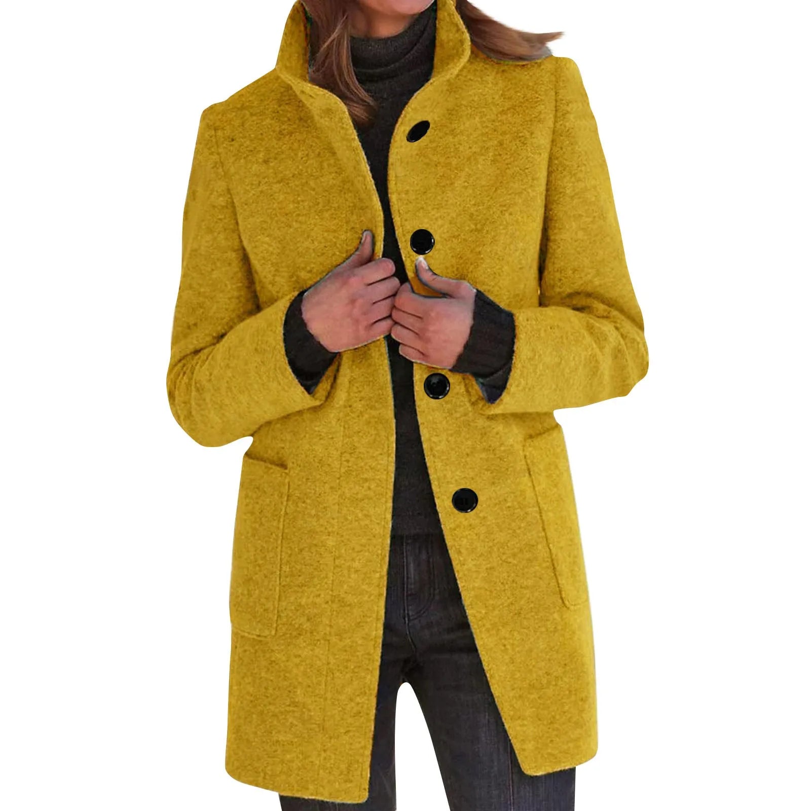 Womens Wool Cardigan Coats With Pockets Ladies Lapel Long Jacket Coat Fashion Solid Casual Winter Jackets for Women Plus Coat