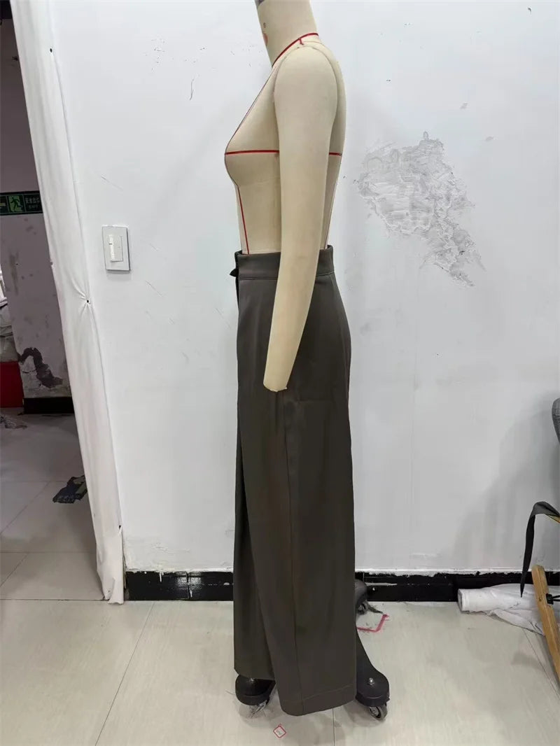 Military Green Pleated Wide Pants