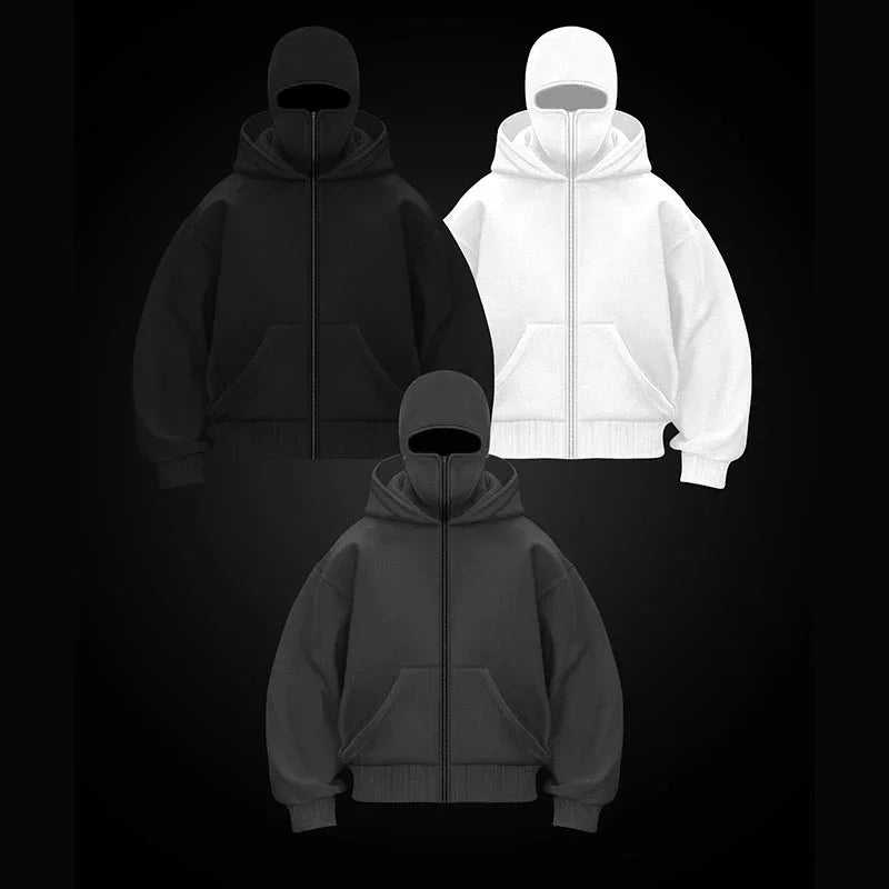 Unisex Hoodie Coat Warm Loose Balaclava Jacket Outdoor Sports Casual Jacket with Face Mask Street Wear