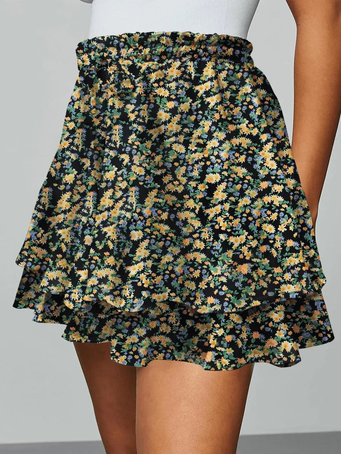 Boho Floral Mini Skirt with Ruffle Hem