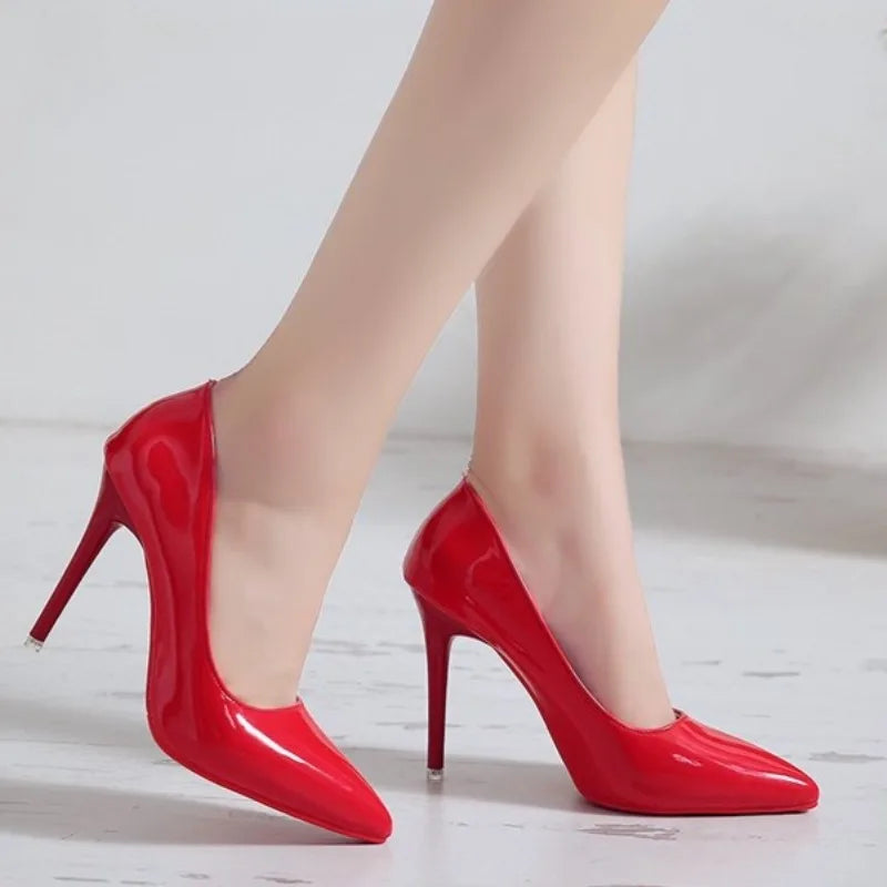White Pointed Toe High Heels Sexy Red Sole Party Prom Girl Pumps Minimalist Shallow Mouth Work Single Shoes