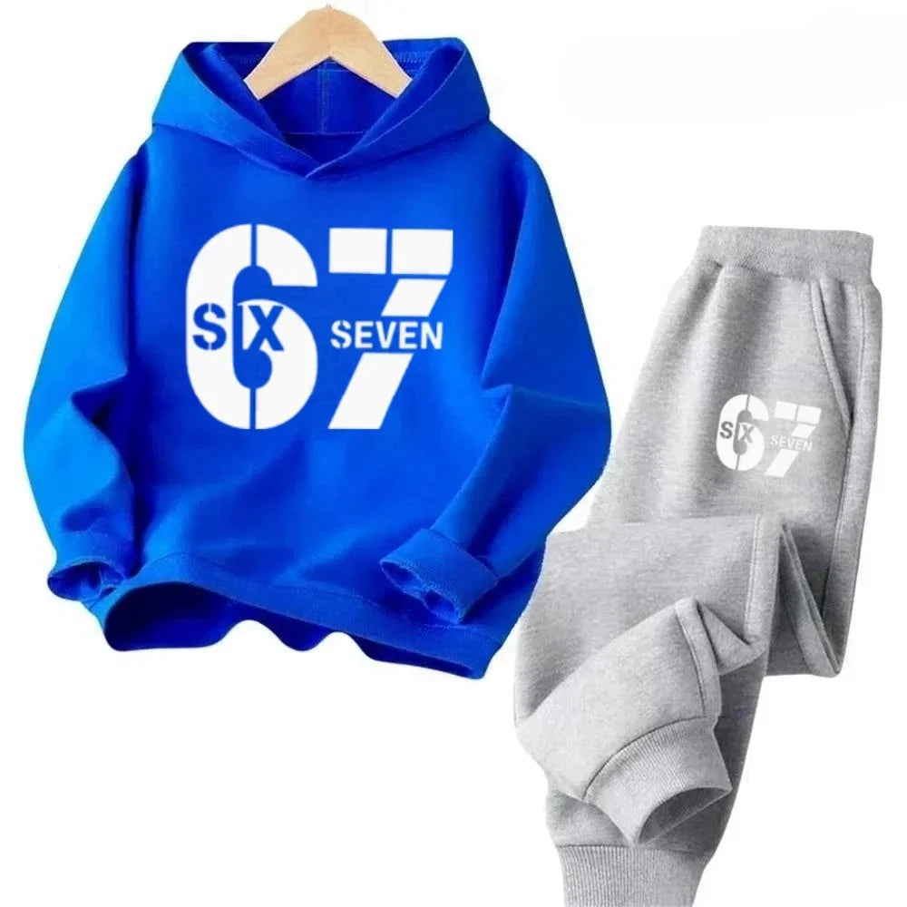 67 Hoodie Set Big Sale, 2-piece Set Suitable for Children Aged 4 To 13, Discounted Cartoon Printed Cotton Sportswear