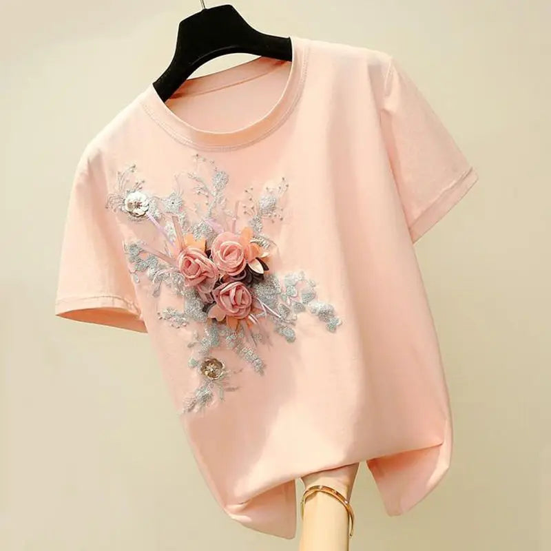 Korean Style Embroidered Summer Tee