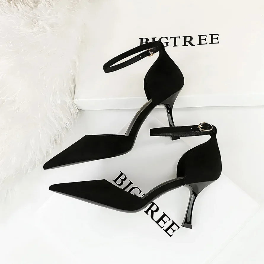 Concise Ankle Strap Mid Heels