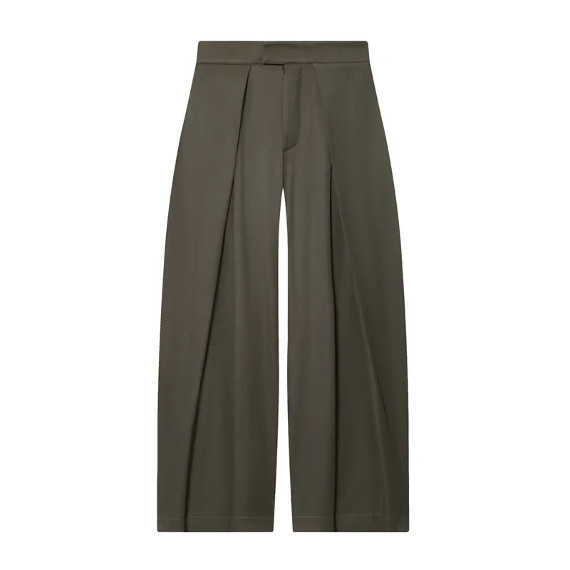 Military Green Pleated Wide Pants
