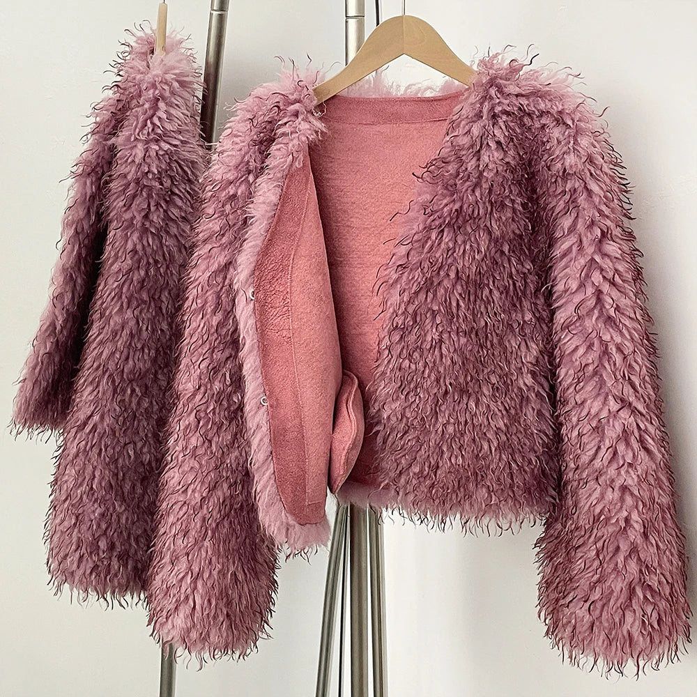 Fur Coat Eco-friendly Coats for Woman Artificial Winter Fur Coat Warm Women's Clothing New in Coats & Jackets Women Tops Stones