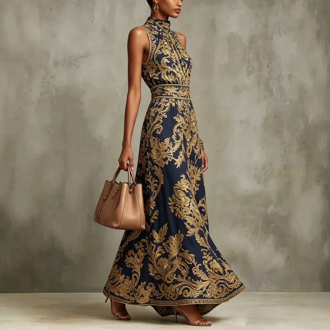 Elegant Party Evening 2026 Summer Long Dresses New Vintage Classic Pattern Flower Printed Lapel A-Line Dresses For Women