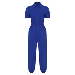 Womens Short Sleeve Scrubs Jumpsuit Front Zipper Elastic Waist Jogger Pants Rompers Nurse Doctor Workwear for Caring Nursing