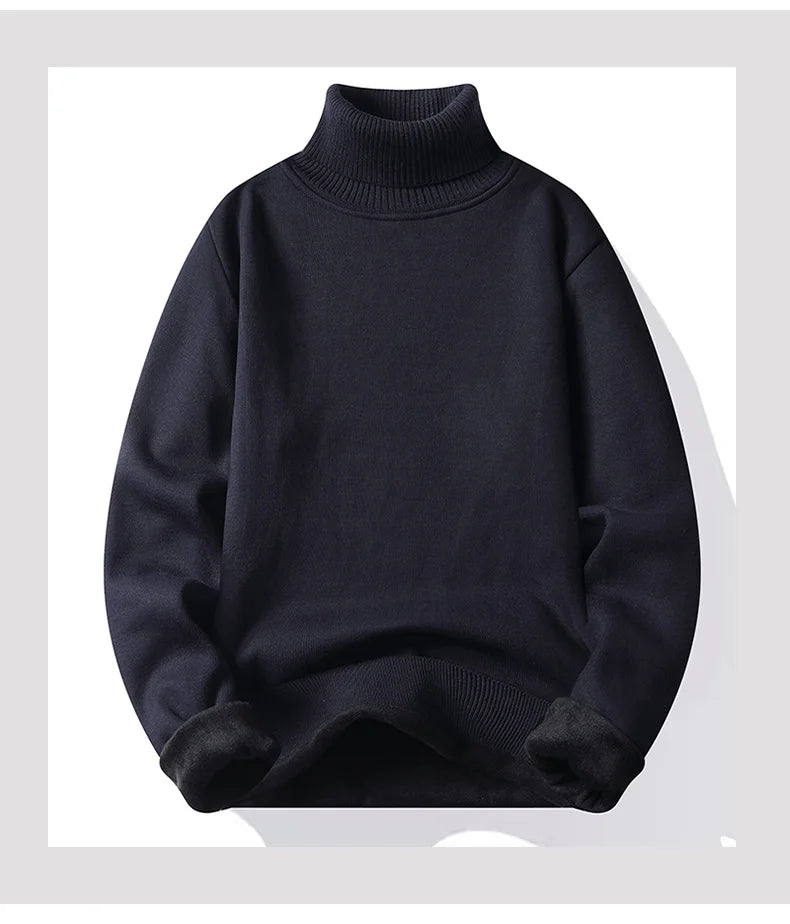 Men's Fleece Thicker Sweater Turtleneck Warm Pullover High Quality Male Slim Knitted Wool Sweaters For Winter Plus Size 4XL