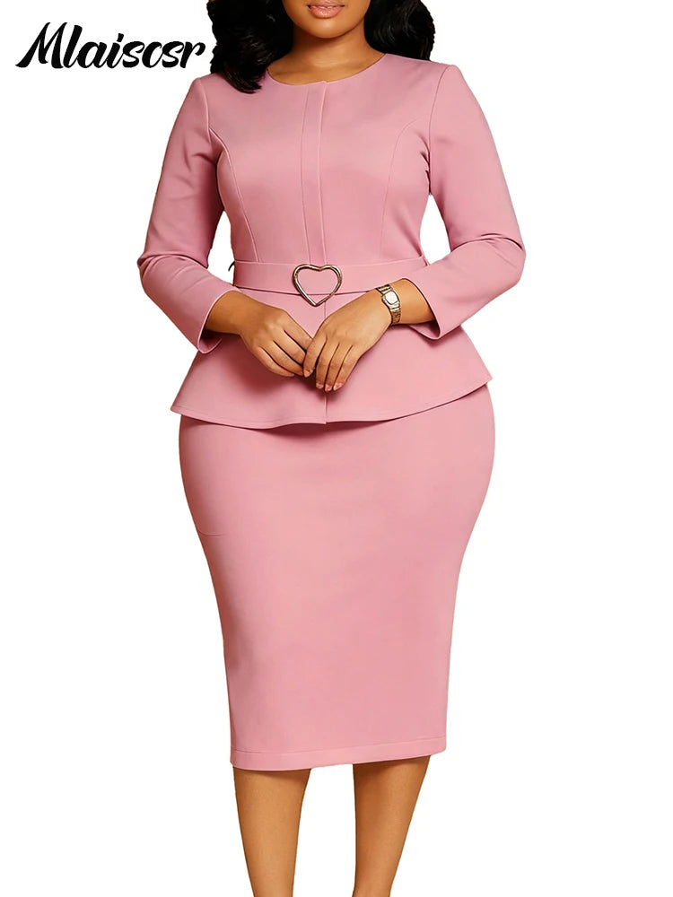 Pencil Midi Dress with Waist Sash