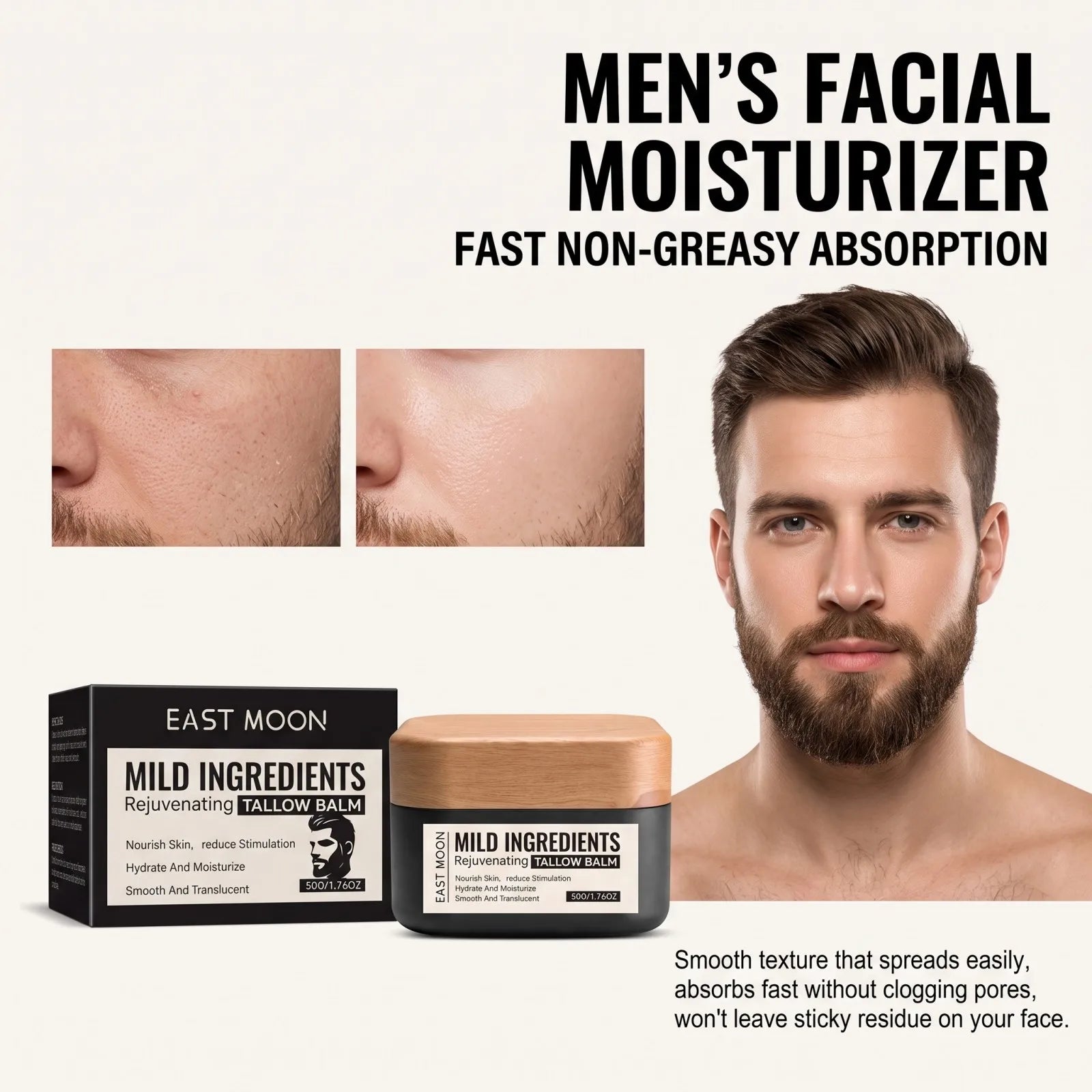 Men's Facial Moisturizer Cream Mild Gentle Formula Smooth Easy To Spread Hydrating Tender Daily Skin Care For Men Face