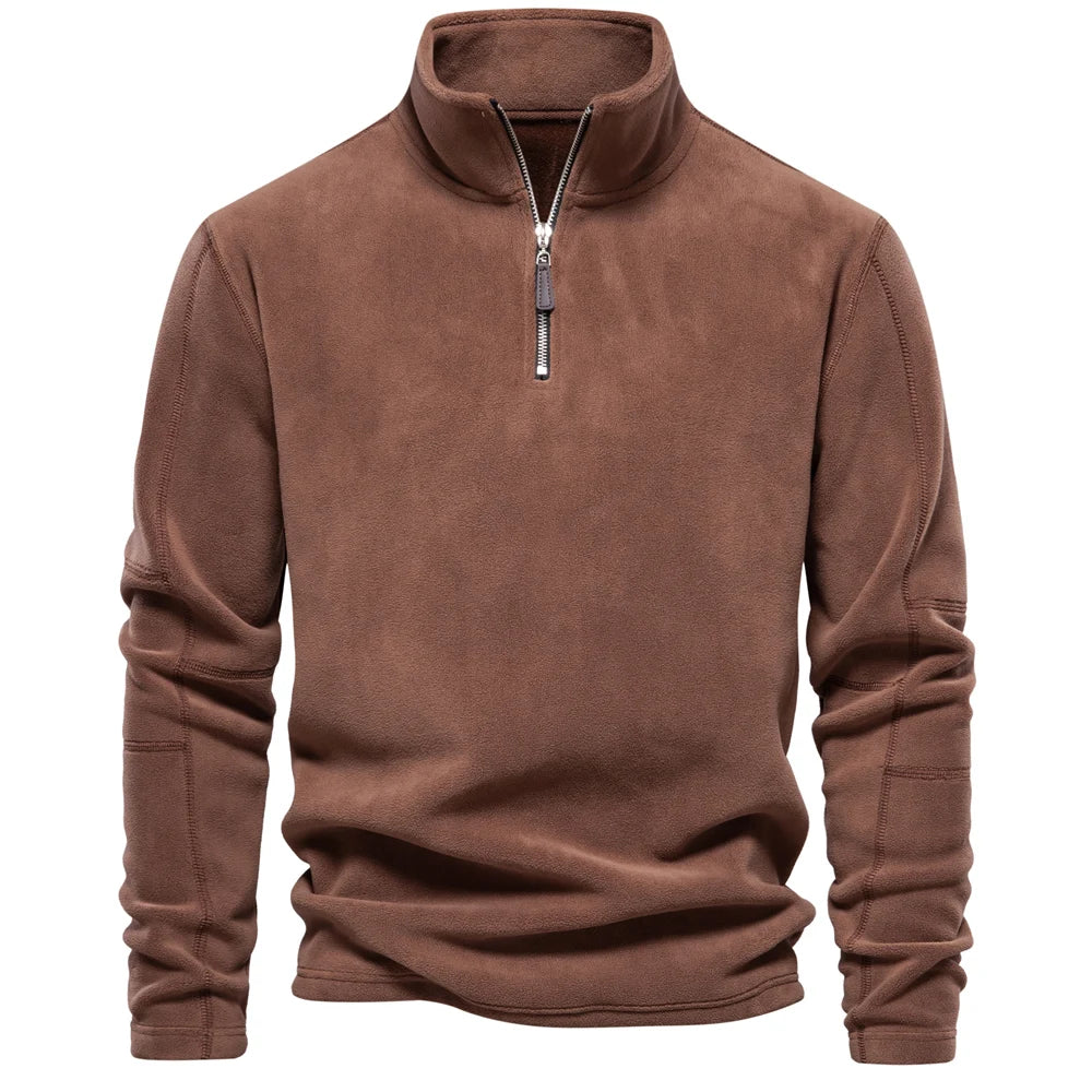 Thick Fleece Zip Neck Pullover