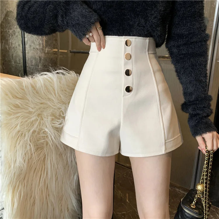 Black Shorts Women Spring Summer New Wide Leg Pants High Waist Single BreastedAApricot casual hot pants