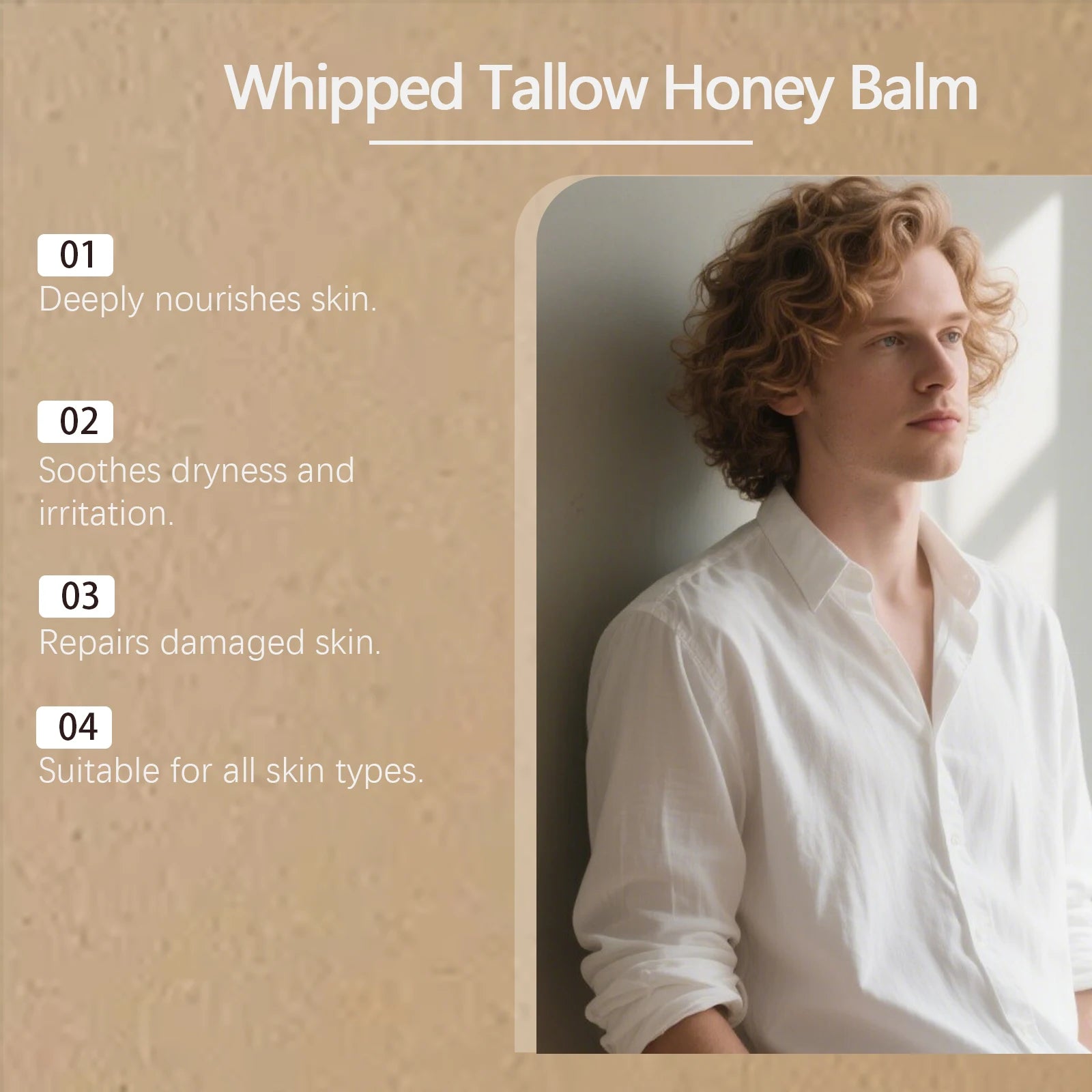 Beef Tallow Honey Balm for Men Lasting Moisturizing Dryness Soothing Skin Firming Smoothing Roughness Anti Aging Face Cream