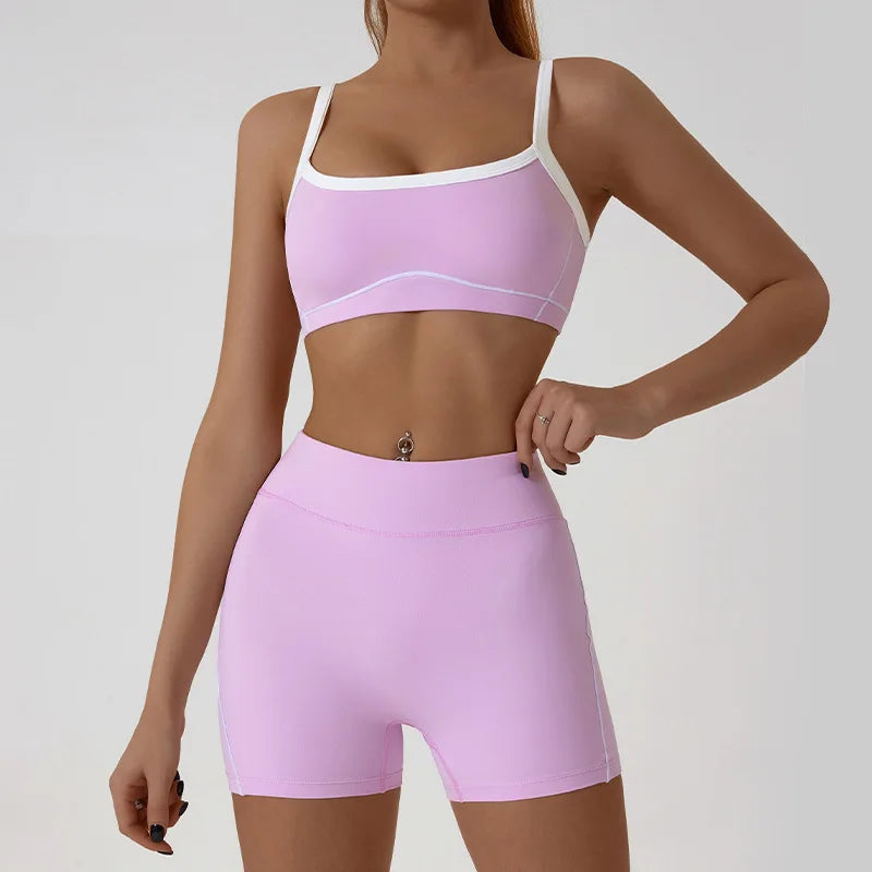 Woman Yoga Sport Outfit for Fitness Two Pieces Short Pant Sets Suits Tracksuit Sportswear Woman Gym Yoga Workout Clothes