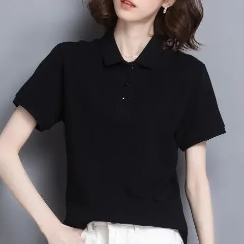 Minimal Button Polo Tee Women