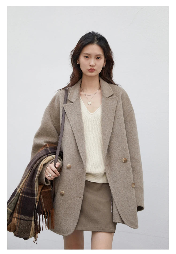 CHIC VEN Women's Woolen Coats Loose Casual Double Breasted Retro Double-sided Jacket Office Lady Outerwear Autumn Winter 2026