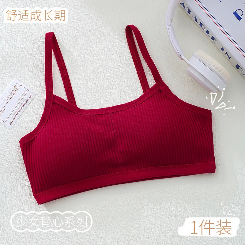 1PC Cotton Teenagers Girls Training Bras Solid Developmental Girls Sports Bras Soft Brassiere Kids Tank Tops Children Underwears