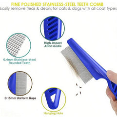 4 Pack Flea Lice Comb, Stainless Steel Dog Cat Grooming Combs with Rounded Teeth, Double Sided Professional Pet Tear Stain Remover