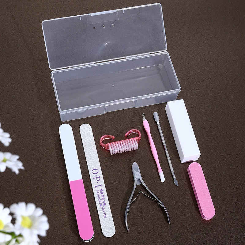 Nail Art Tools Set 9Pcs/lot Professional Files Buffer Sponge Block Brush Nail Scissors Kit With Cuticle Nipper Pushers Manic