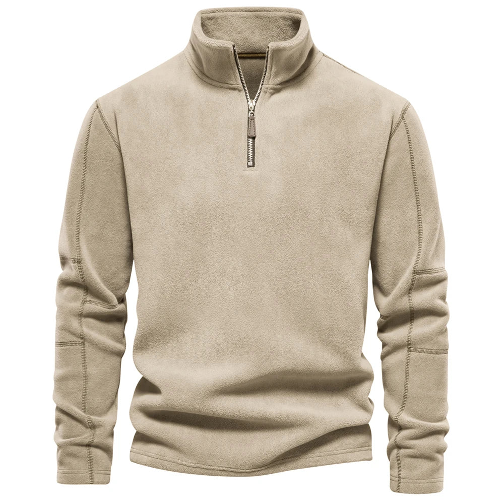 Thick Fleece Zip Neck Pullover