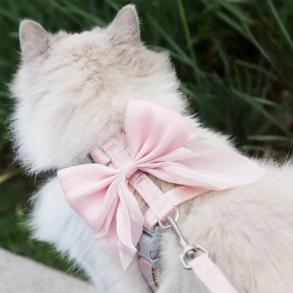 Pet Accessories Adjustable Pet Harness Cute Bow Breathable Dog Chest Strap Escape-Proof Comfort Cat Leash for Dogs Puppy Rabbit