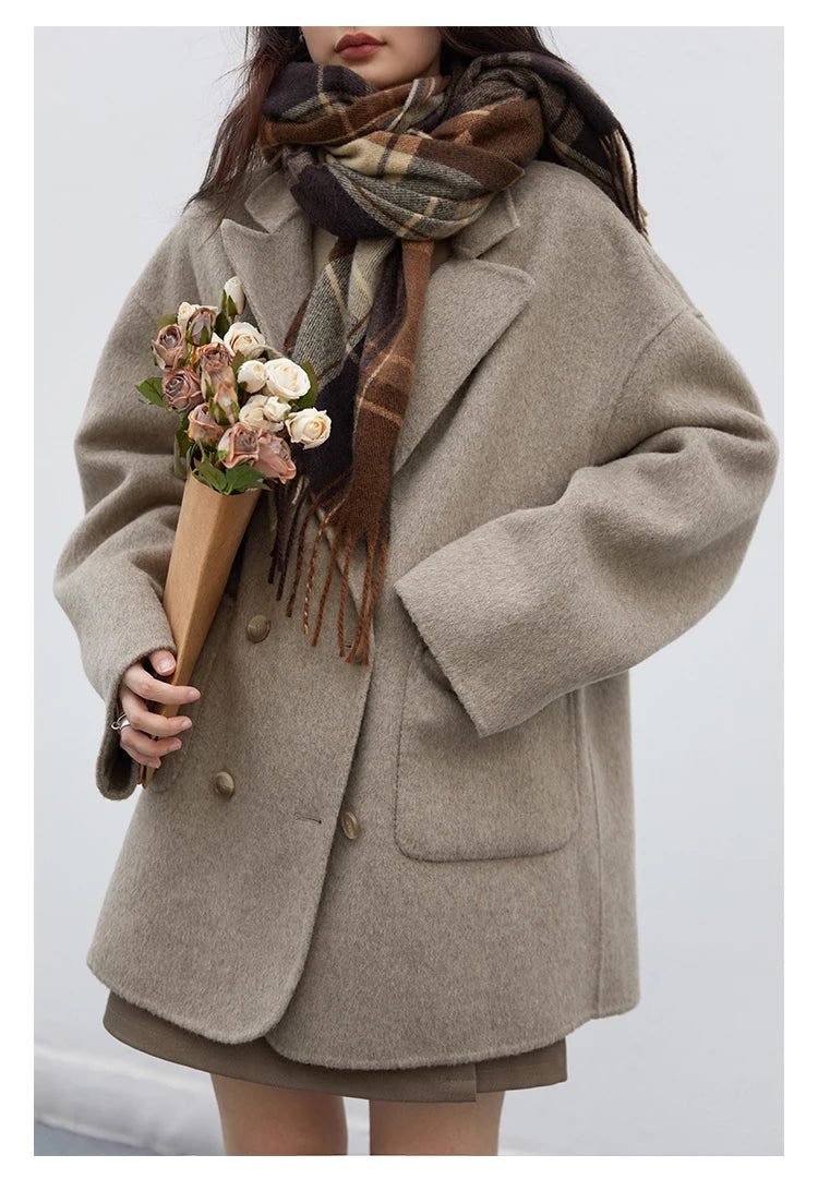 CHIC VEN Women's Woolen Coats Loose Casual Double Breasted Retro Double-sided Jacket Office Lady Outerwear Autumn Winter 2026