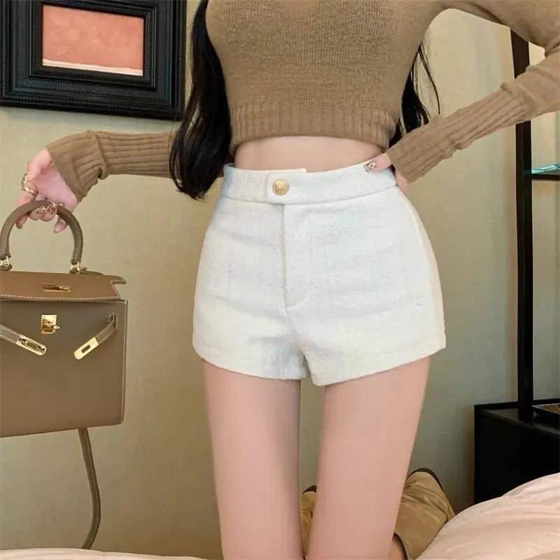 High Waist A Line Wool Shorts