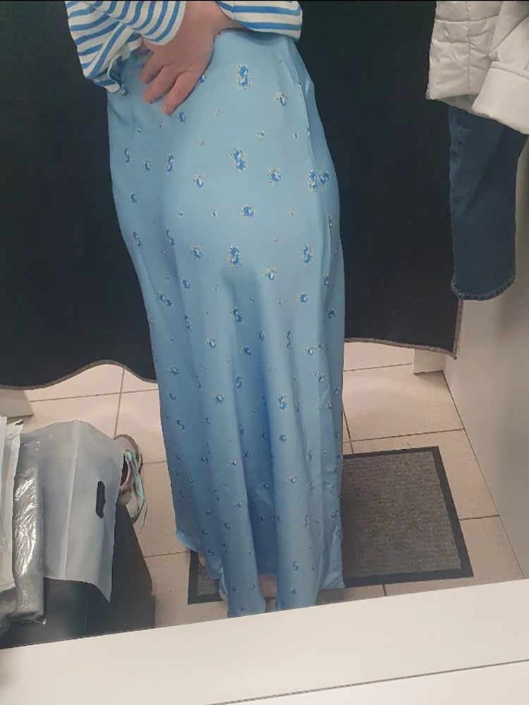 2026 Satin Printed Skirts Women High Waist Long Skirts Summer Midi A-line Skirts Women Office Elegant Women's Loose Skirts