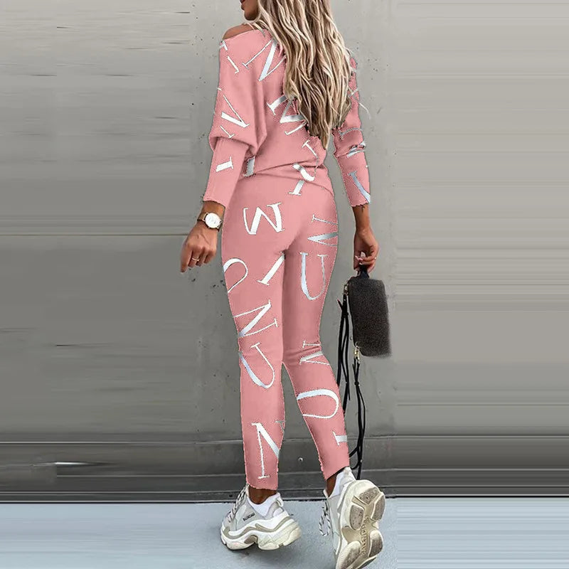 Women's Yoga Set Soft Outfit Letters Print Long Sleeve Top Spring Tracksuit Casual Sports Fitness Yoga Suit