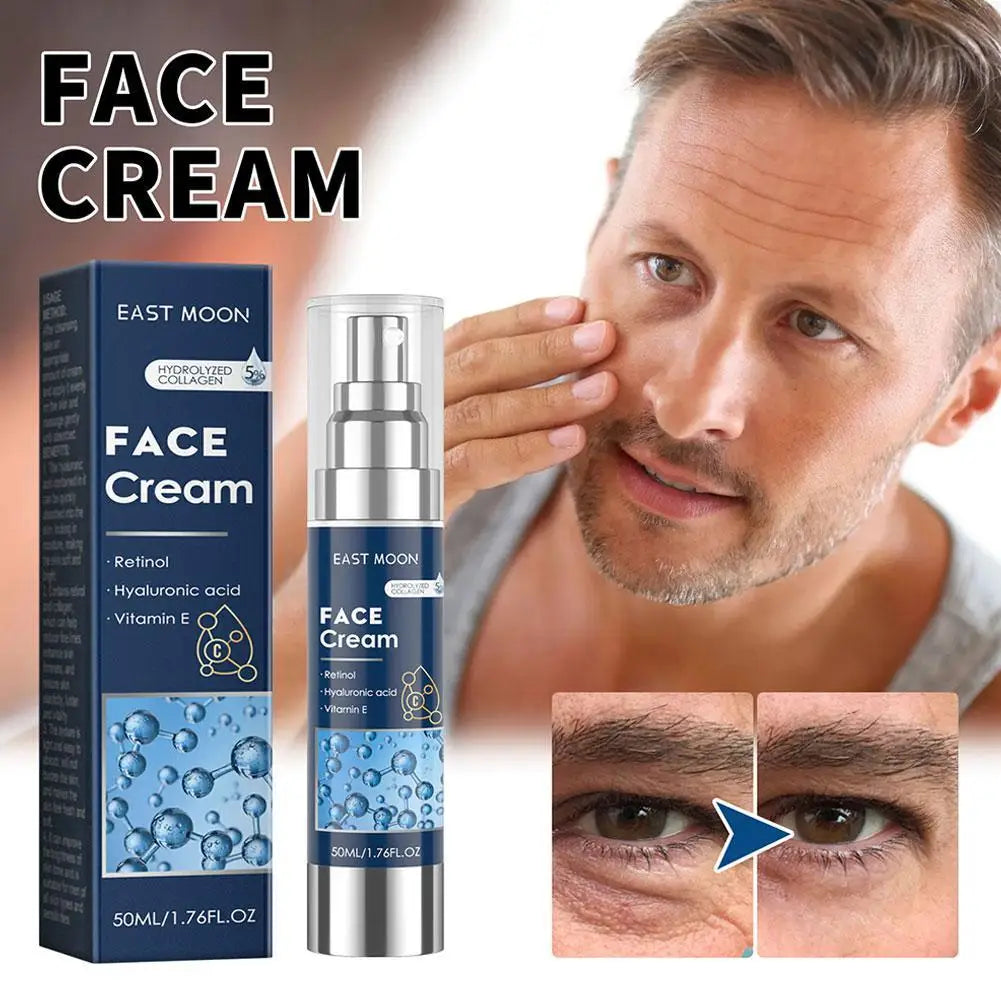 50ml 6-in-1 Men Facial Cream Daily Moisturizer with Hyaluronic Acid & Collagen,Hydrating Revitalizing Skin Care Fast-Absorbing