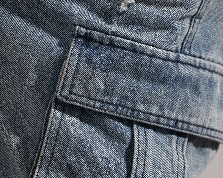 Retro Denim Utility Knee Shorts
