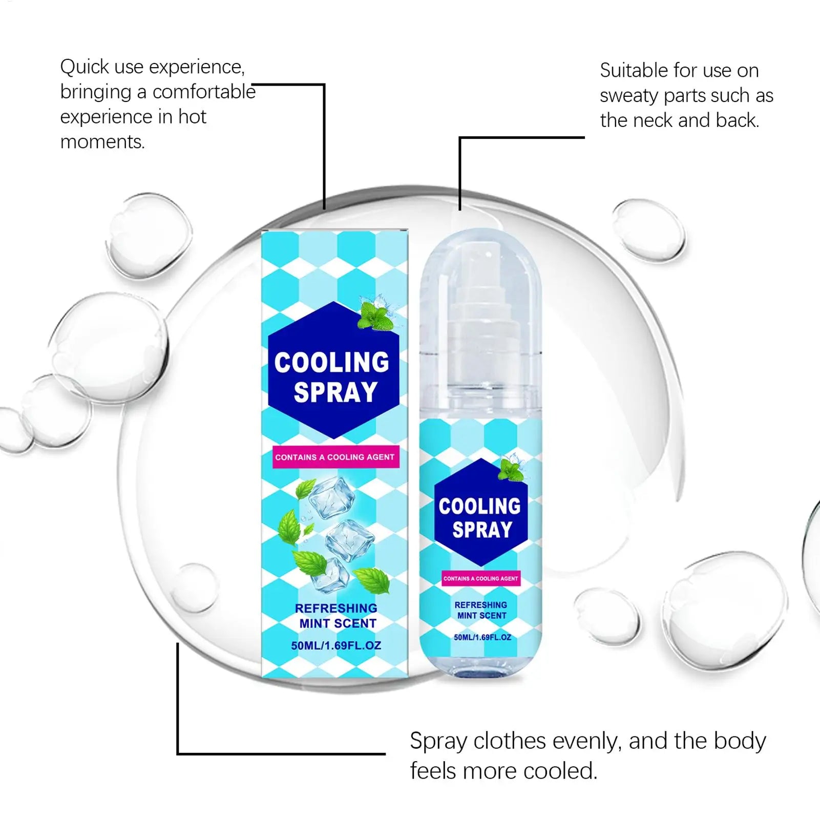Cooling Spray for Body 50ml Summer Face Refreshing Mist Mint Scent Instant Cooling Spray for Adults Outdoor Activities Workout
