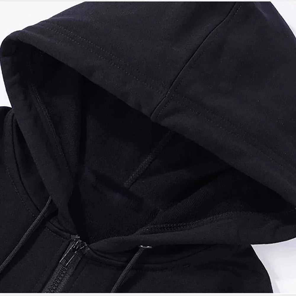 High Street Hoodie Men Solid Color Zip Up Long Sleeve Loose Jacket Coats Casual Hooded Sweatshirt Y2K Fashion Outdoor Clothes