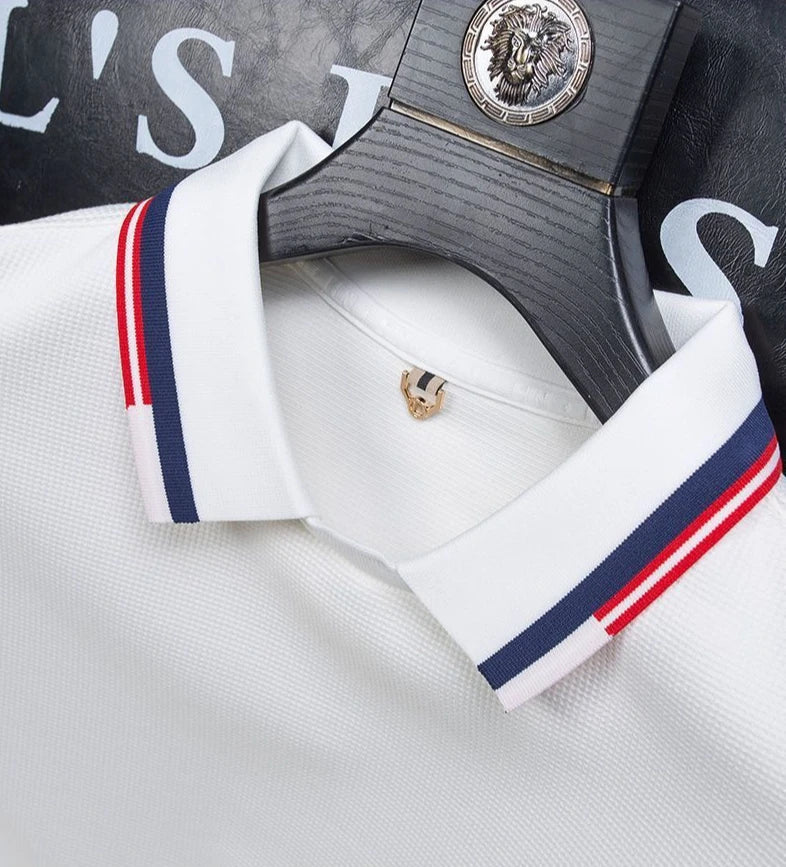 Waffle Stripe Long Sleeve Polo