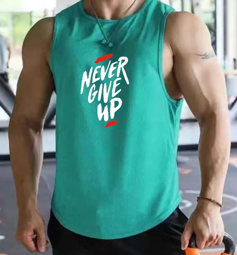 Men's Summer Fitness Muscle Sports Tank Top Breathable Moisture Wicking Loose Sleeveless Quick Dry Training T-Shirt Letter Print