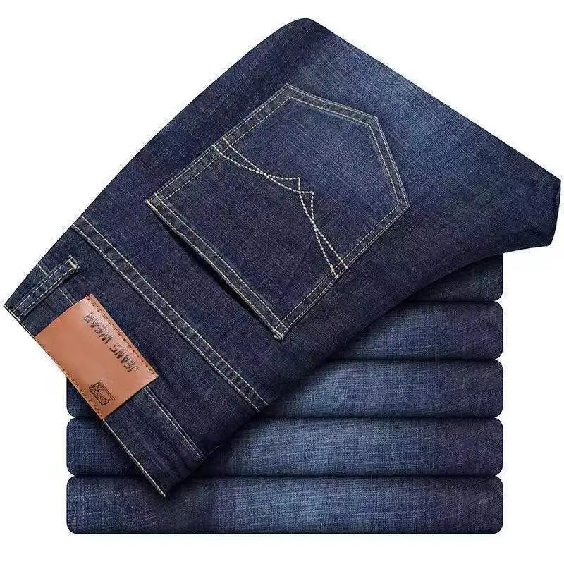 Men's Jeans Casual Straight Stretch Fashion Classic Blue Black Work Denim Trousers Male Brand Clothing