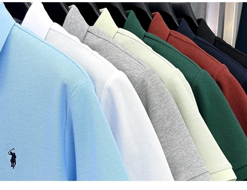 100% pure cotton short sleeved men's polo shirt summer fashion high-end brand pony embroidery golf top casual business T-shirt