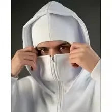 Unisex Hoodie Coat Warm Loose Balaclava Jacket Outdoor Sports Casual Jacket with Face Mask Street Wear