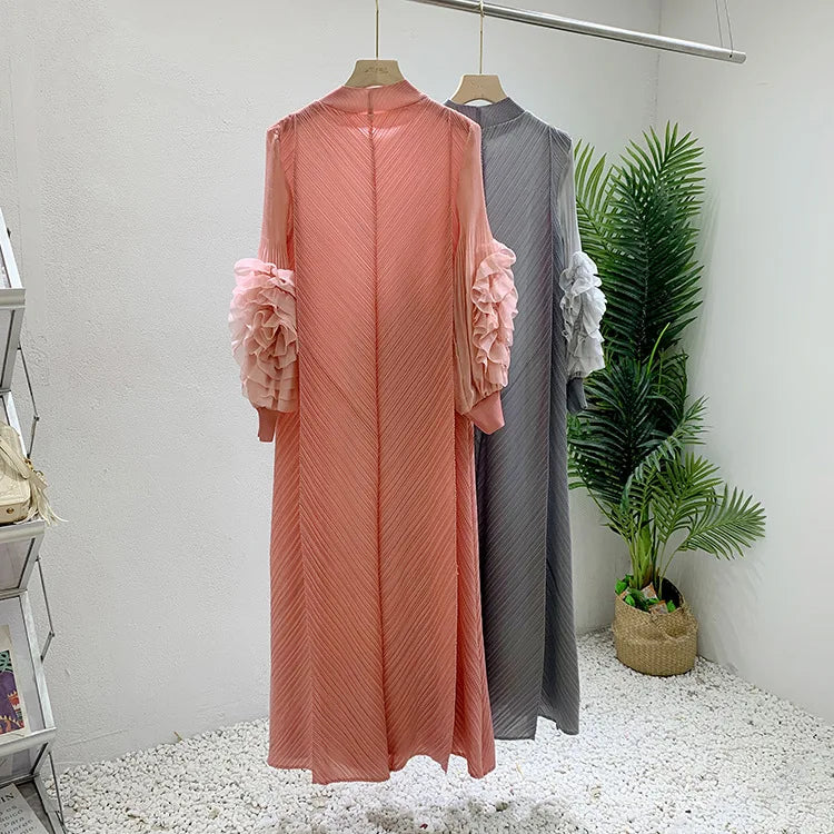 Women Elegant Evening Party Dresses 2025 Summer New Solid Colour Classic Long Sleeve Plate Flower Design Prom Dresses Female